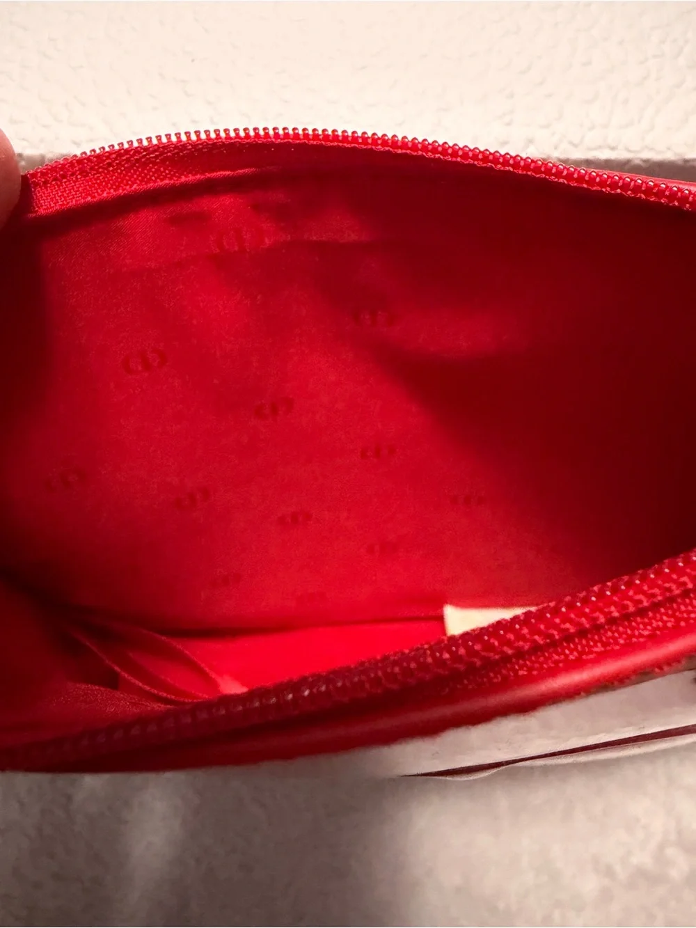 Dior Red Patent Cosmetic Pouch with Embossed CD Logo